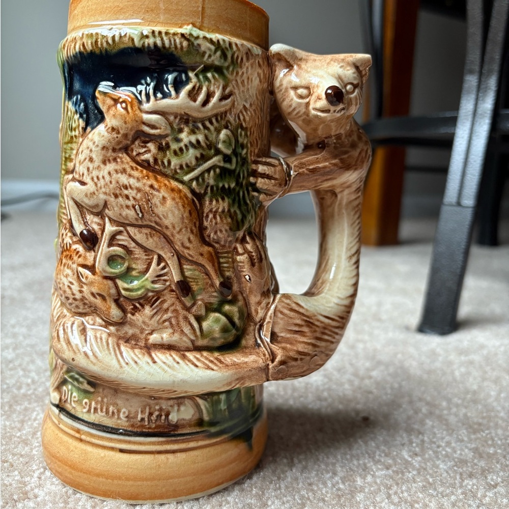 Vintage Beer Stein with Fox Handle